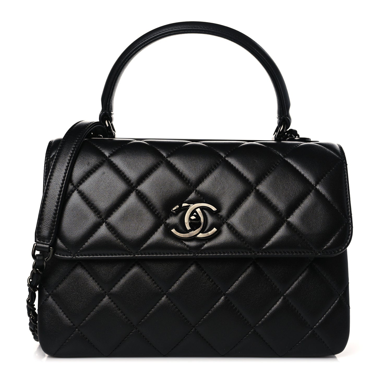 Lambskin Quilted Small Trendy CC Dual Handle Flap Bag So Black