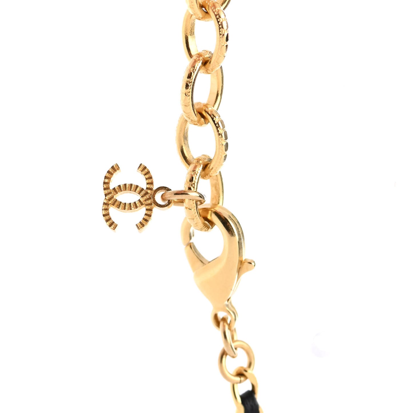Crystal Pearl Perfume Bottle CC Necklace Black Gold