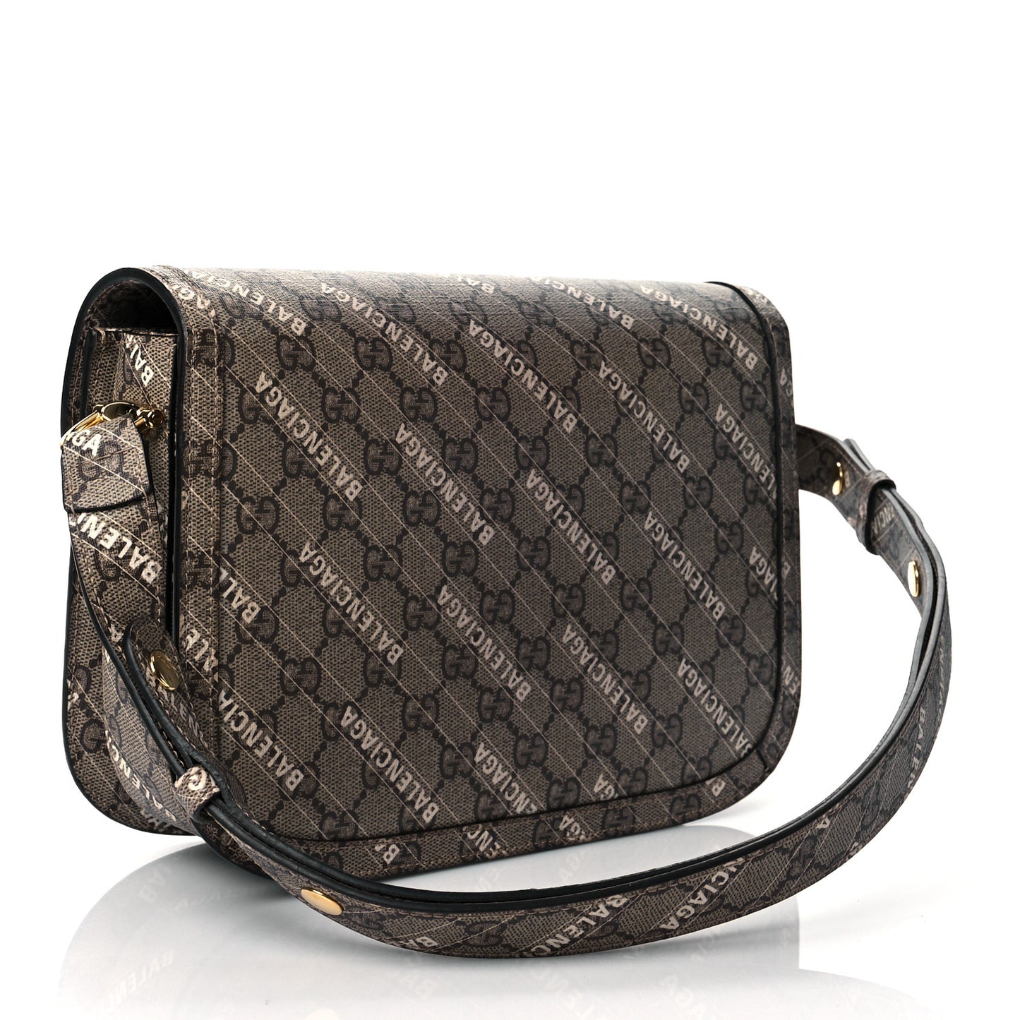 X BALENCIAGA GG Supreme Monogram Logo Print Horsebit 1955 Shoulder Bag Beige Ebony