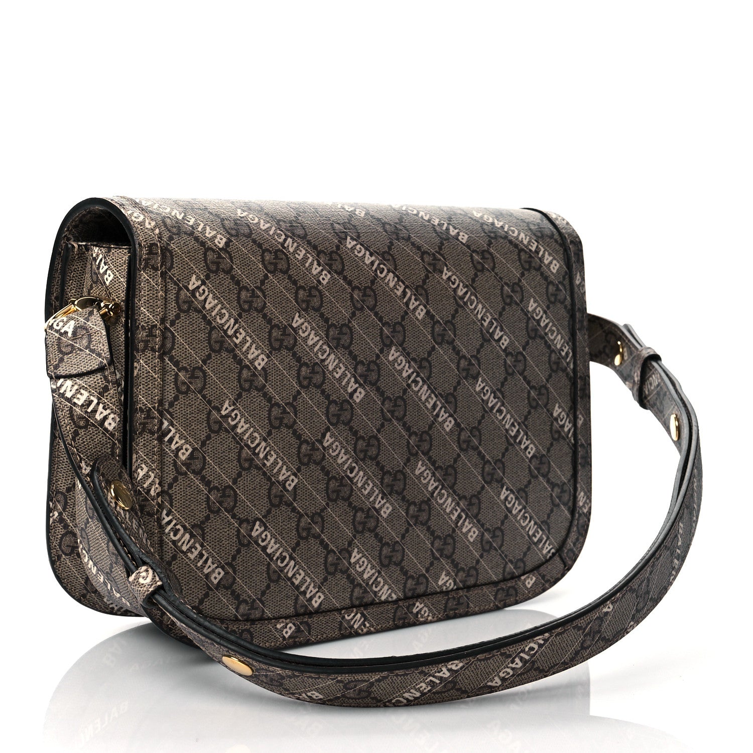 Gucci X BALENCIAGA GG Supreme Monogram Logo Print Horsebit 1955 Shoulder Bag Beige Ebony 3 of 11