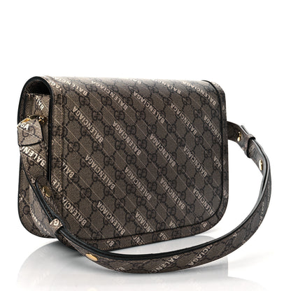 Gucci X BALENCIAGA GG Supreme Monogram Logo Print Horsebit 1955 Shoulder Bag Beige Ebony 3 of 11