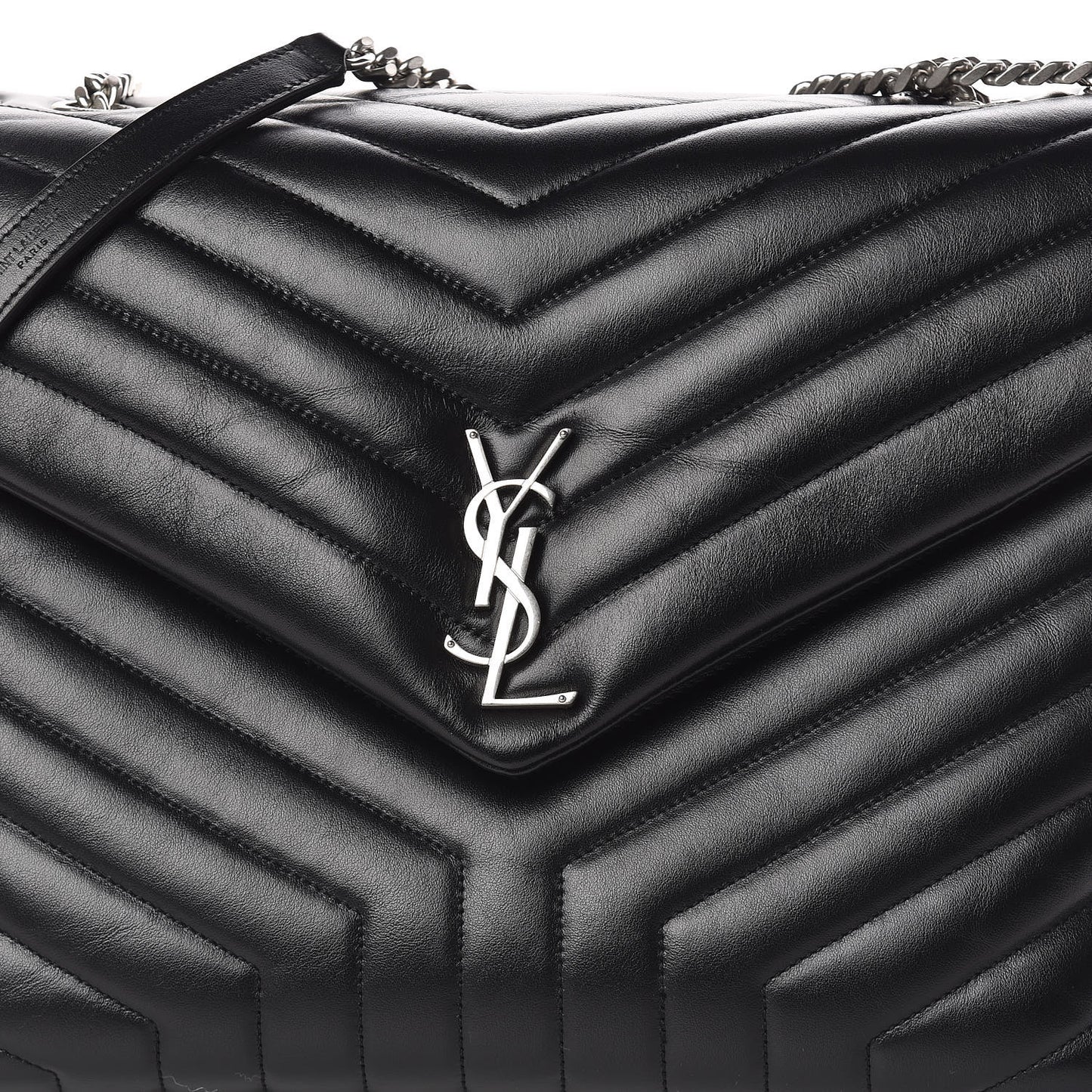 Calfskin Y Quilted Monogram Large Loulou Chain Satchel Black