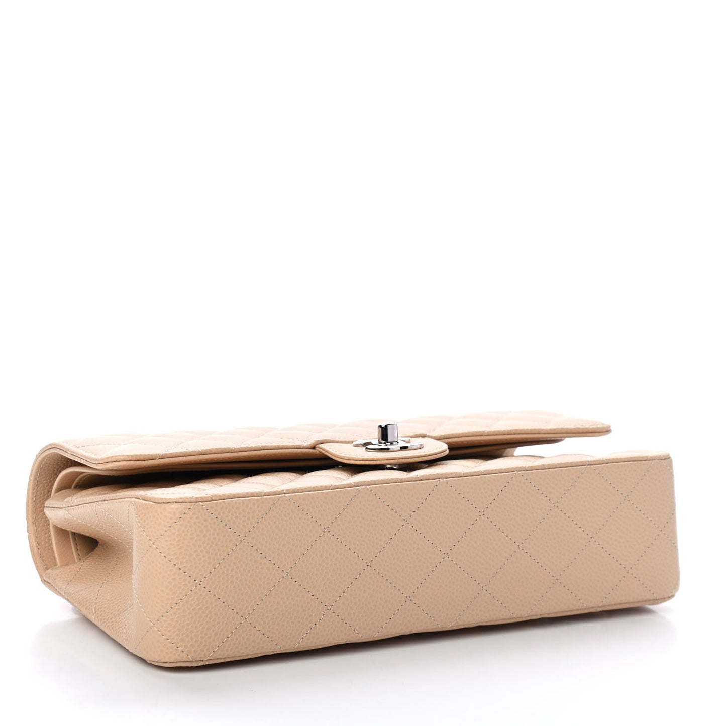Caviar Quilted Medium Double Flap Beige