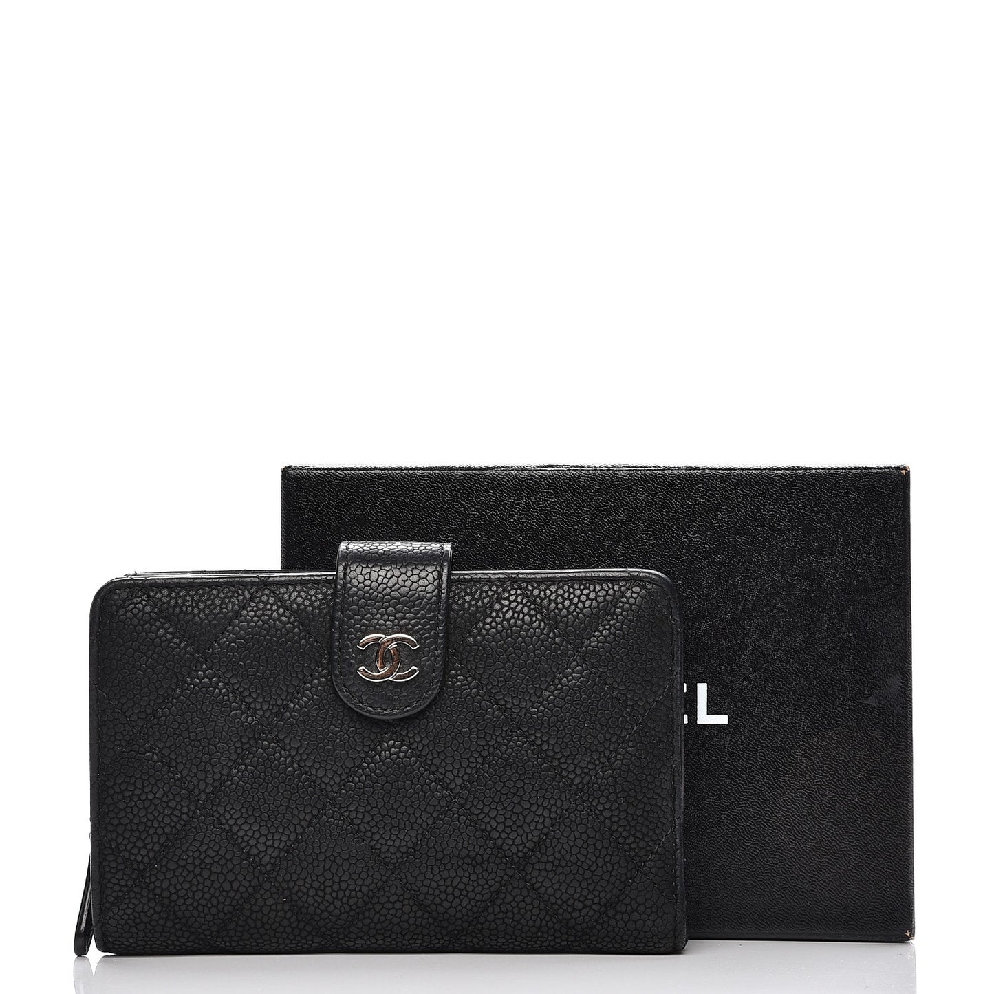 Iridescent Caviar Quilted Zipped Pocket Wallet Black