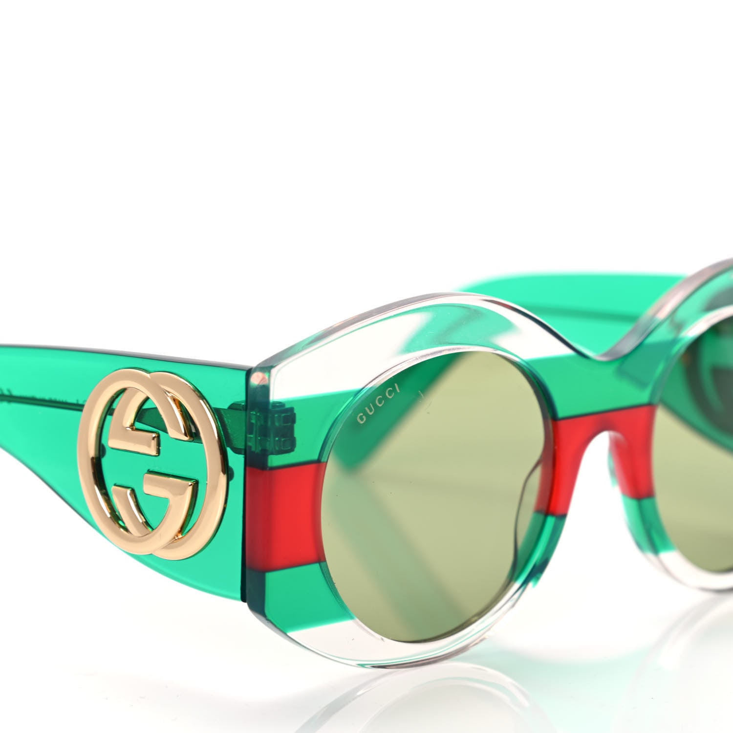 Gucci Acetate Round Frame Sunglasses GG0177S Green Red 7 of 8