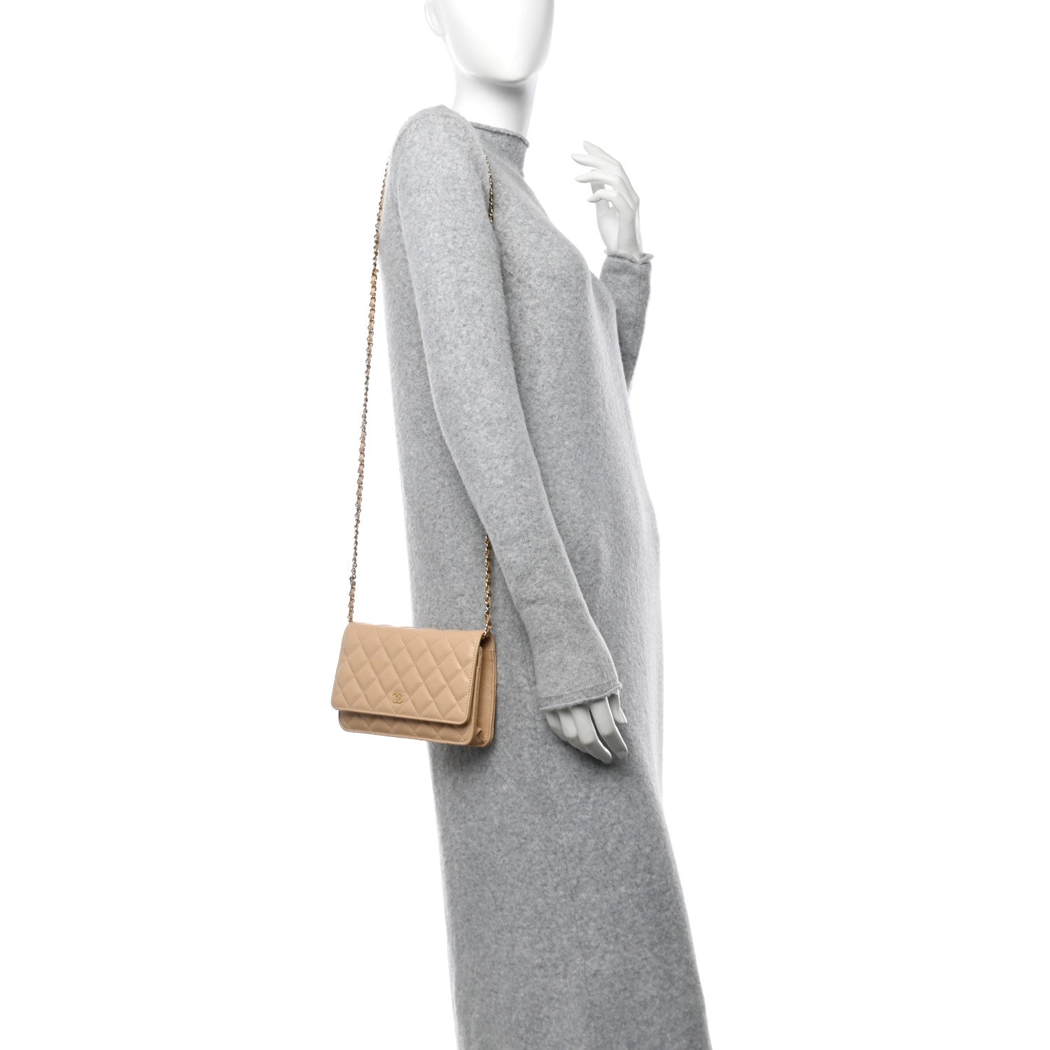 Chanel Caviar Quilted Wallet on Chain WOC Beige 2 of 11