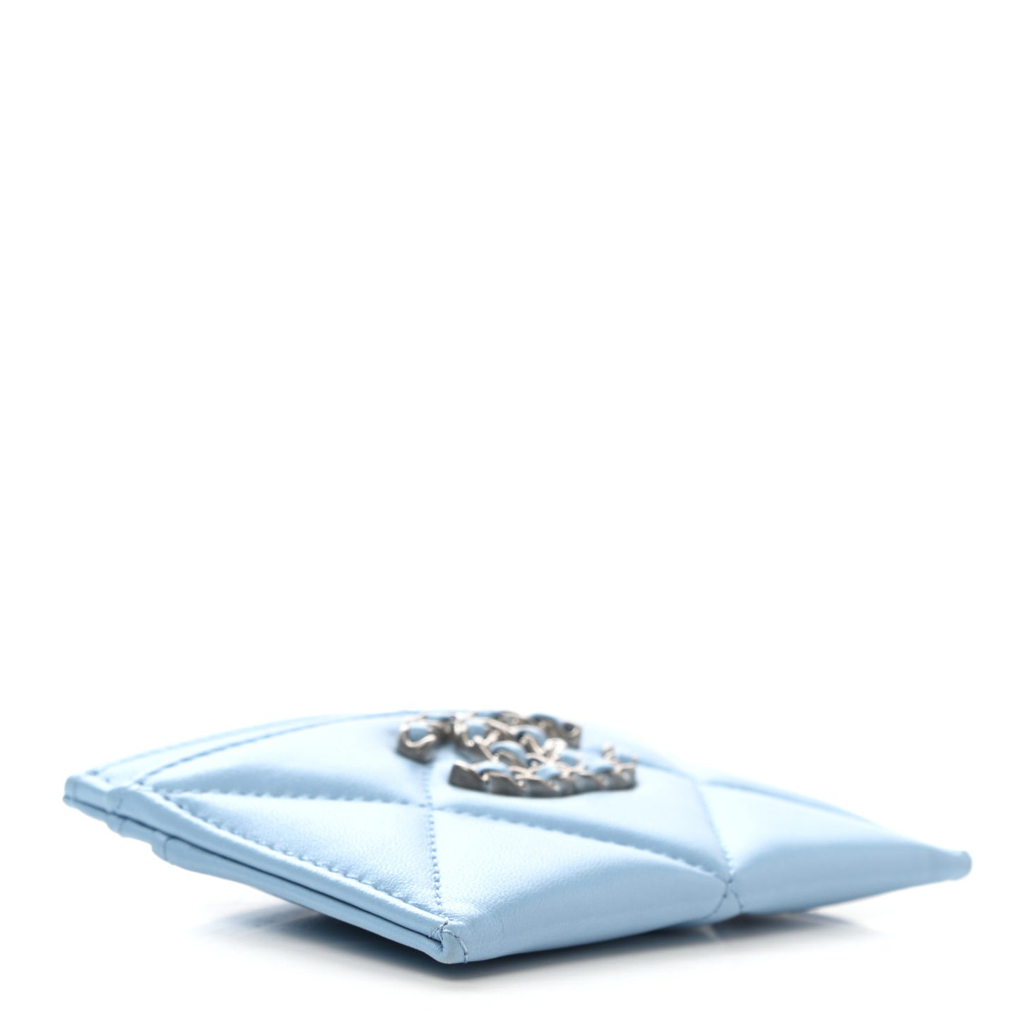 Lambskin Quilted Chanel 19 Card Holder Blue