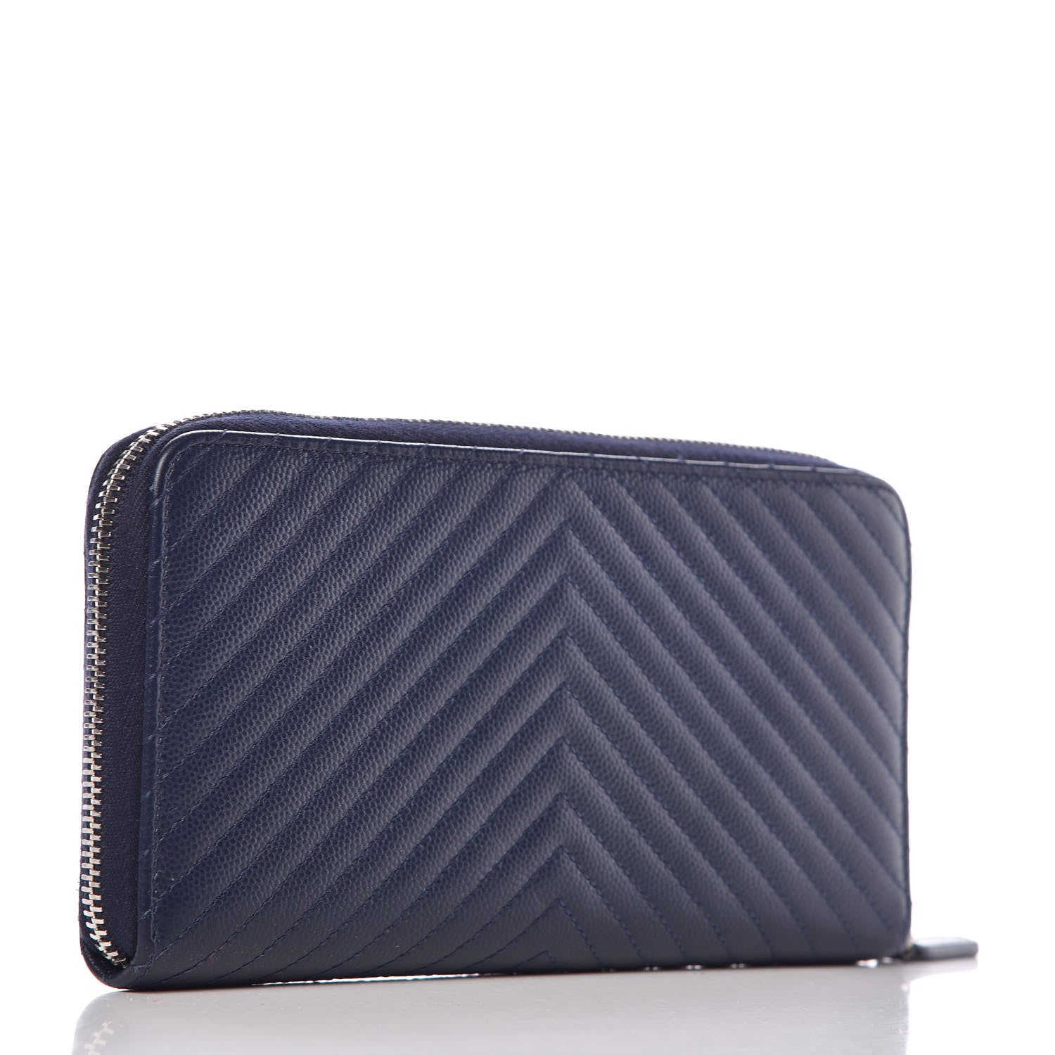 Chanel Caviar Chevron Quilted Large Gusset Zip Around Wallet Navy 3 of 8