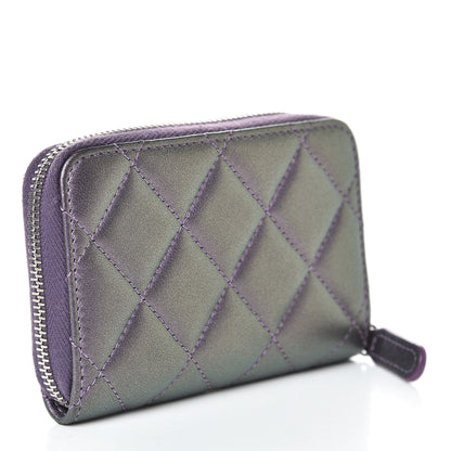 Chanel Metallic Lambskin Quilted Zip Around Coin Purse Wallet Purple 3 of 8