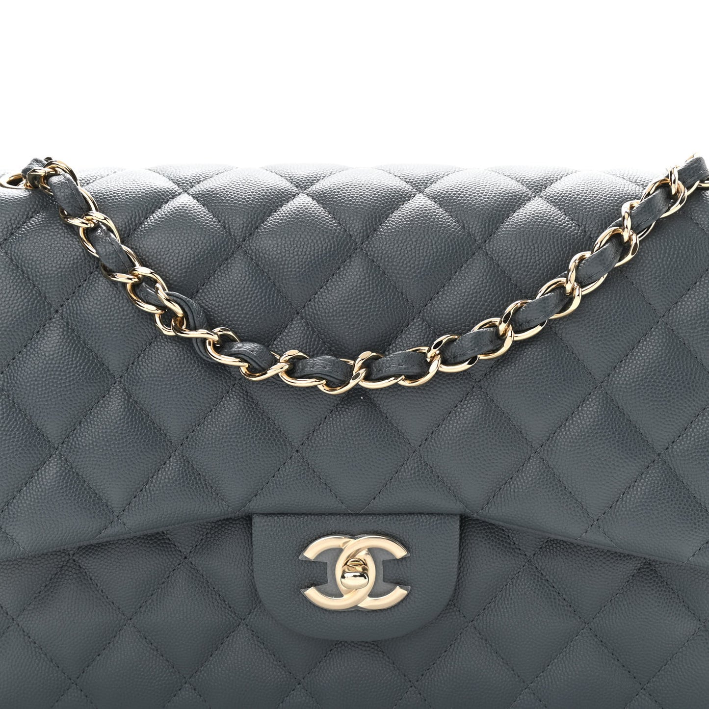 Caviar Quilted Jumbo Double Flap Grey