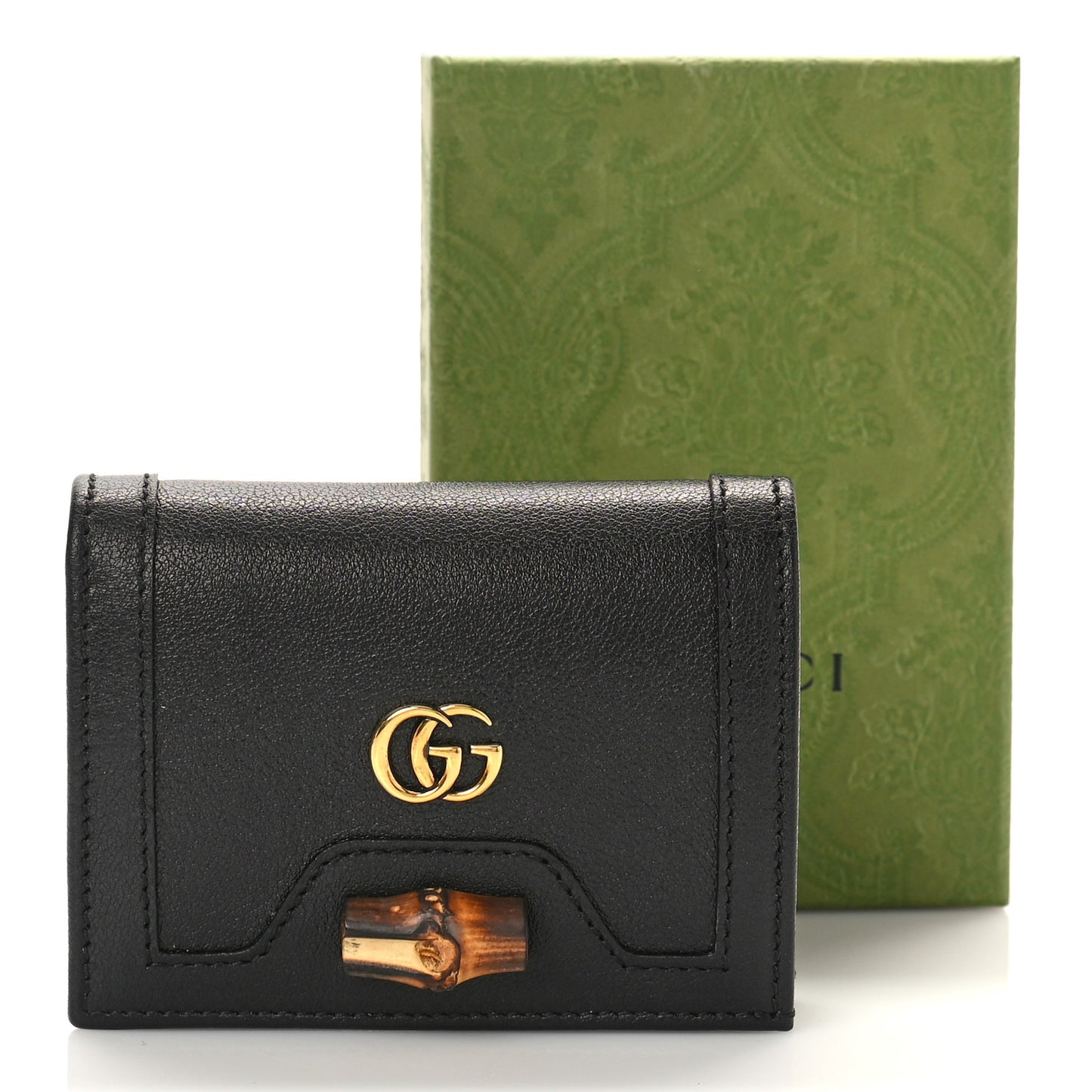 Wonka Grain Calfskin Diana Card Case Wallet Black