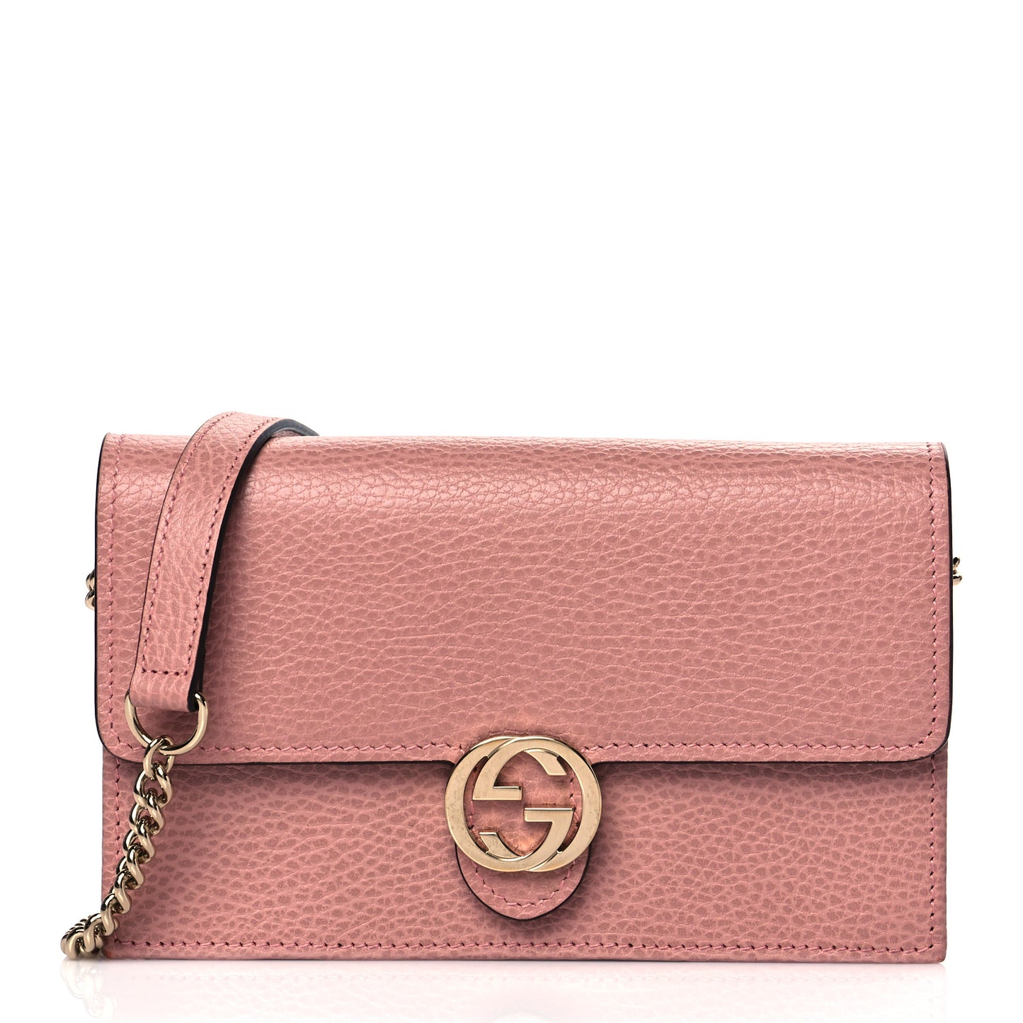 Dollar Calfskin Interlocking G Chain Wallet Soft Pink