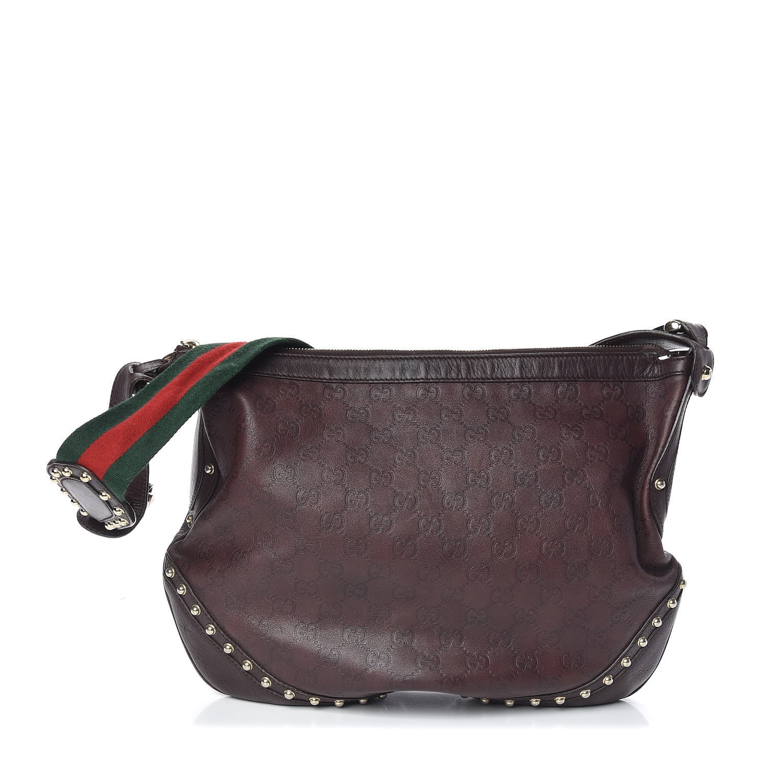 Gucci Guccissima Studded Web Pelham Shoulder Bag Dark Brown 1 of 10