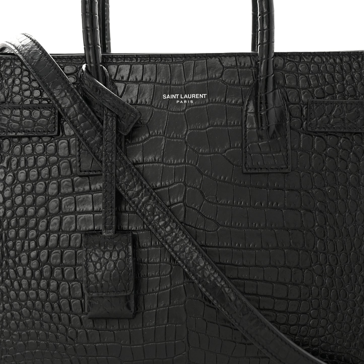 Calfskin Crocodile Embossed Baby Sac De Jour Black