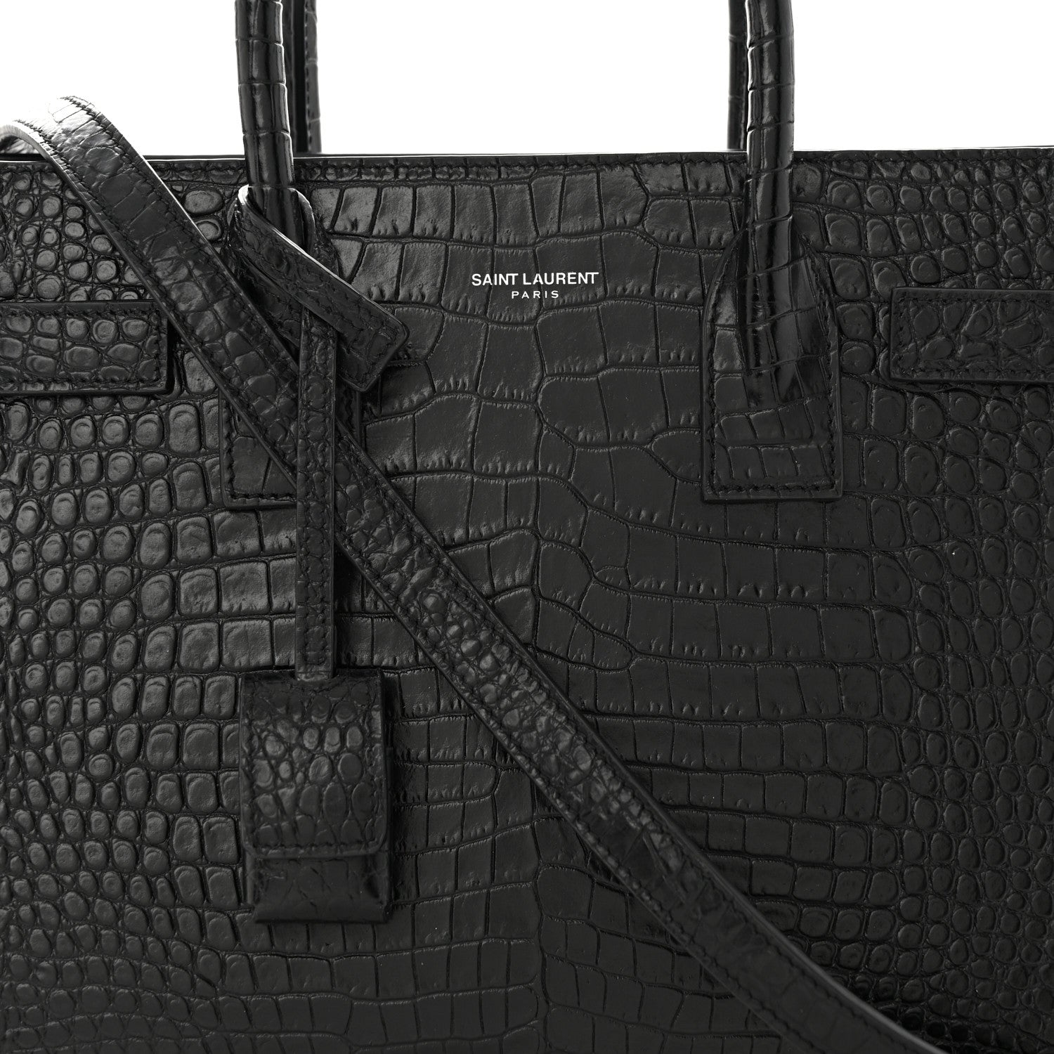 Saint Laurent Calfskin Crocodile Embossed Baby Sac De Jour Black 10 of 15