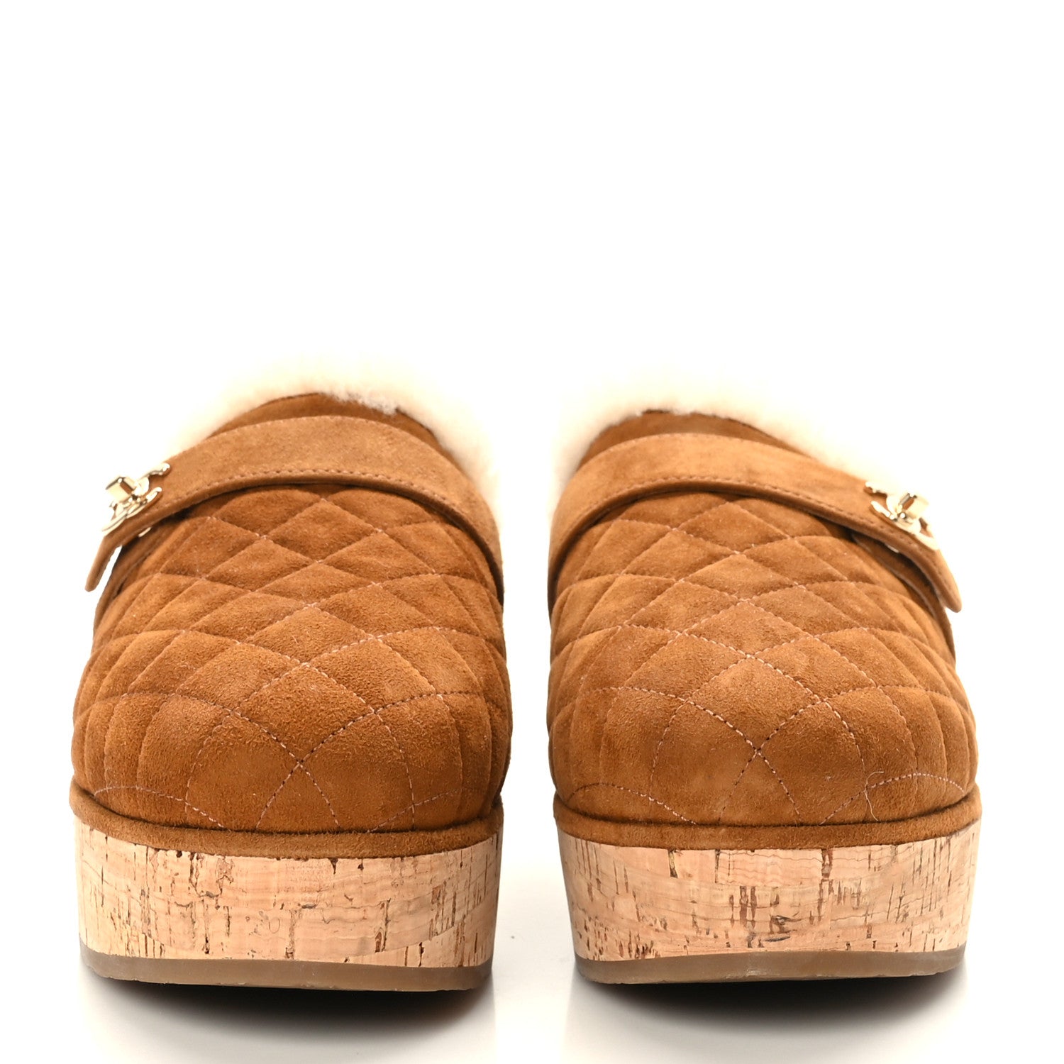 Chanel Suede Calfskin Shearling Turn Lock Clogs 39 Brown 2 of 7