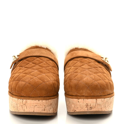 Chanel Suede Calfskin Shearling Turn Lock Clogs 39 Brown 2 of 7