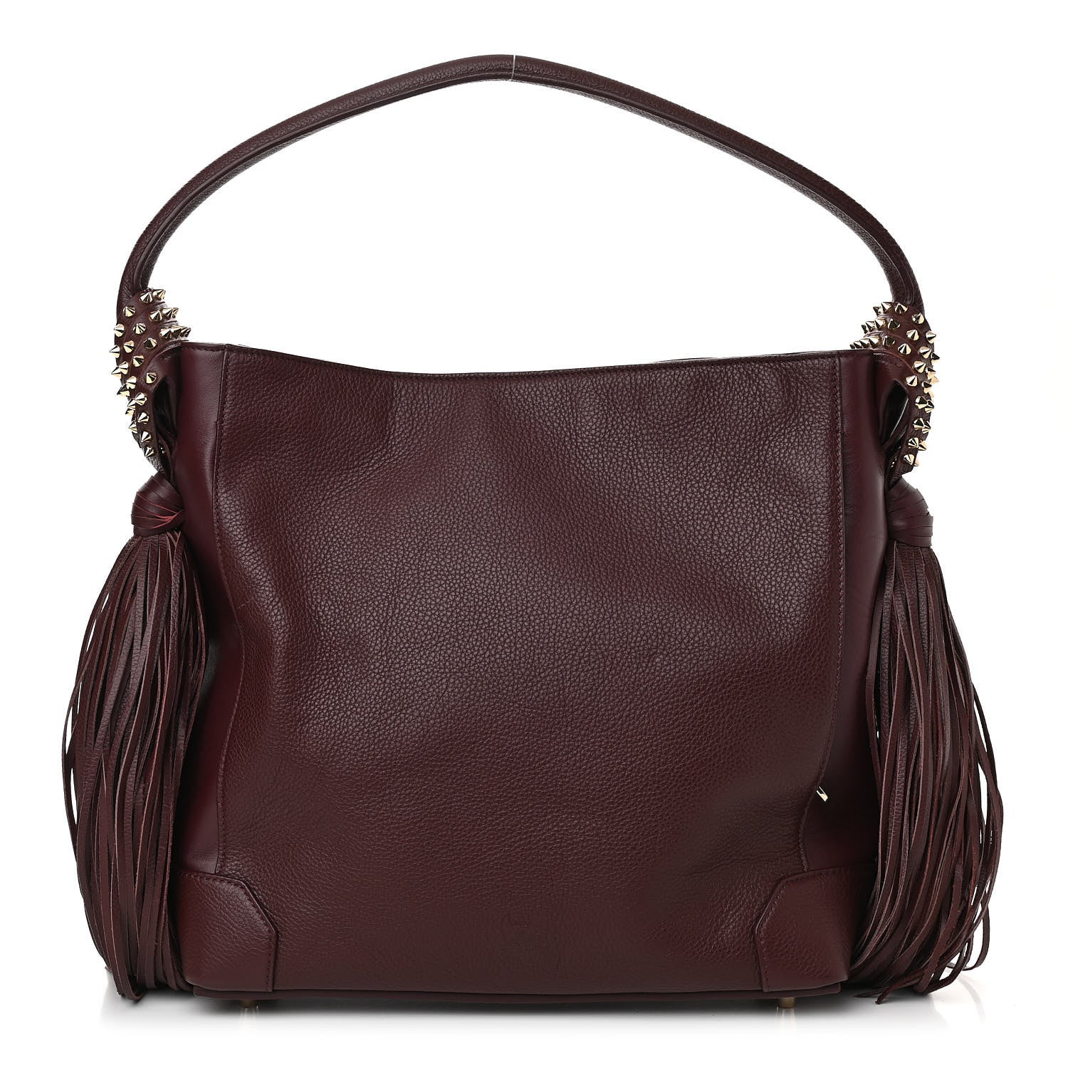 Christian Louboutin Empire Calf Spikes Fringe Eloise Hobo Bordeaux 1 of 12