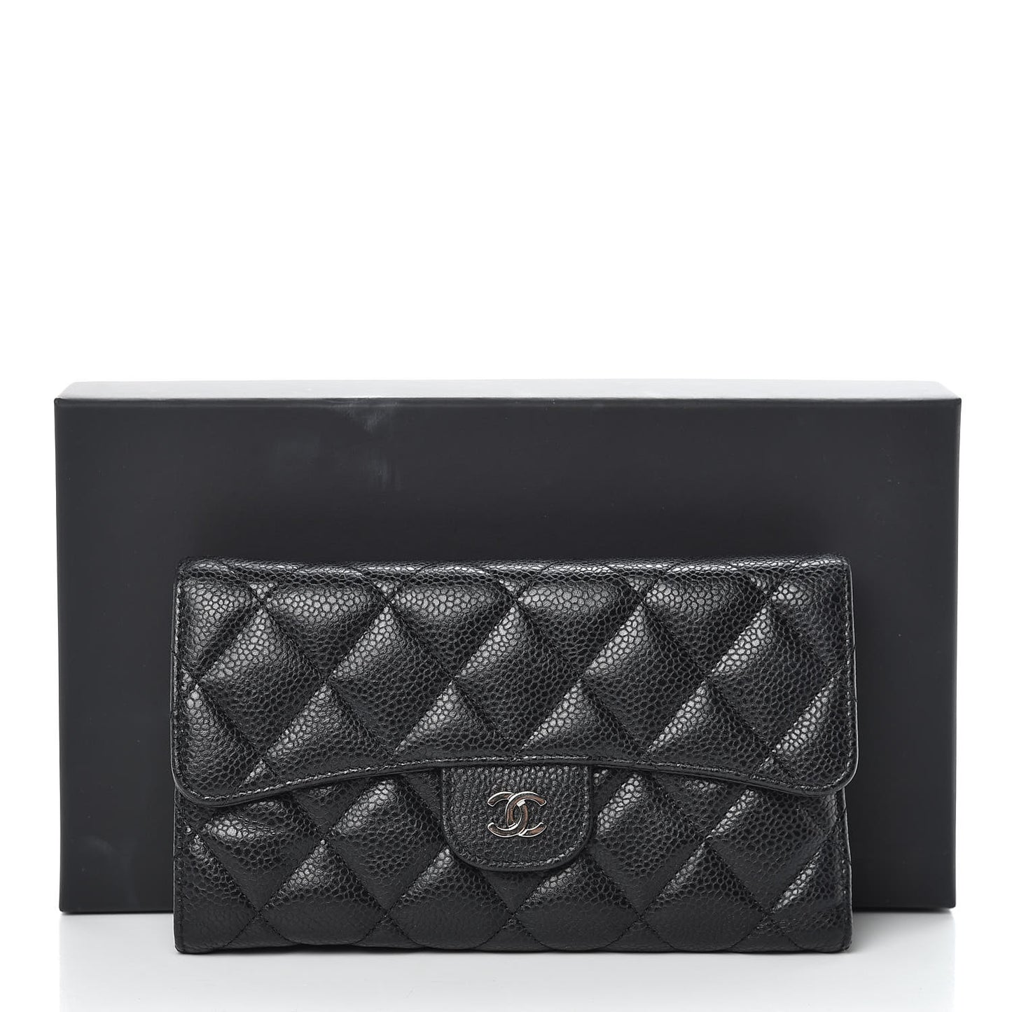 Caviar Quilted Large Flap Wallet Black