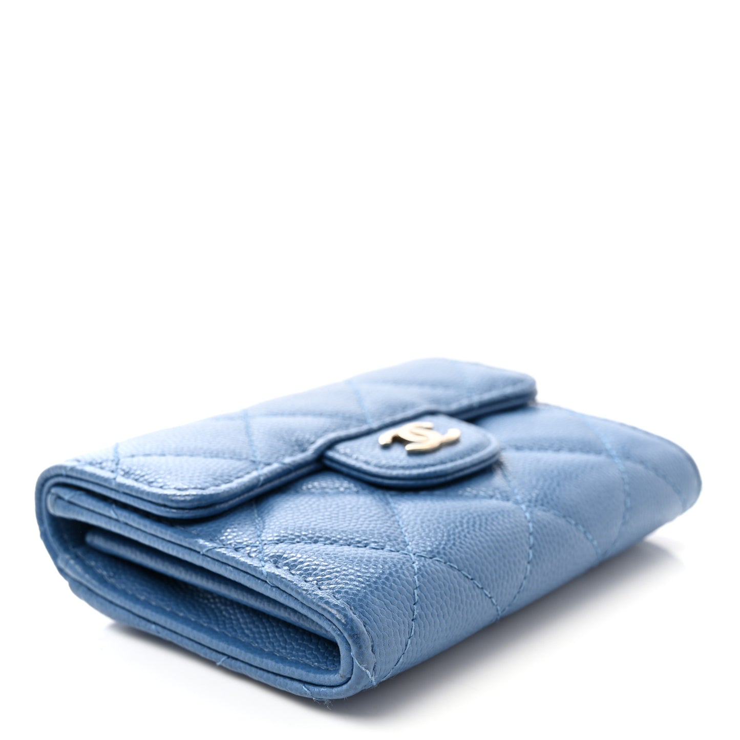 Caviar Quilted Flap Card Holder Wallet Blue