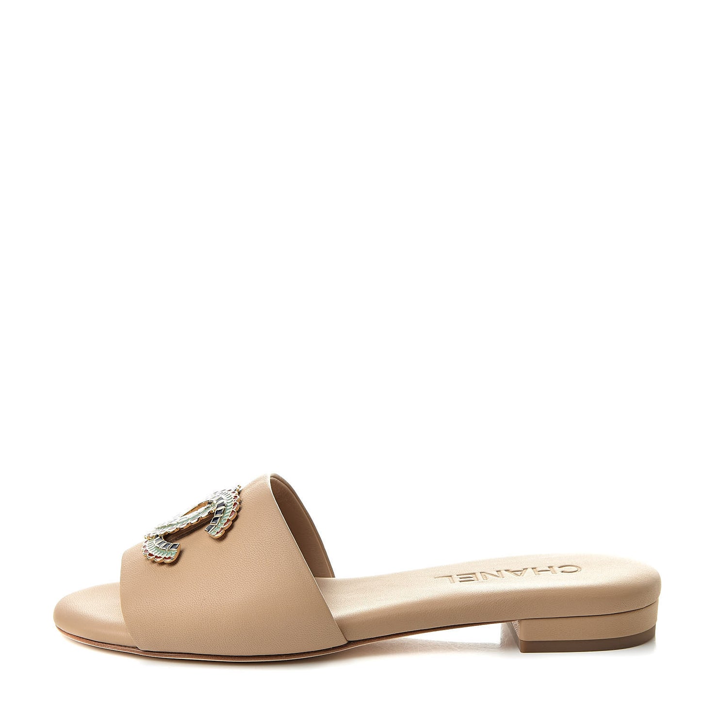 Lambskin Enamel CC Mules 36 Beige