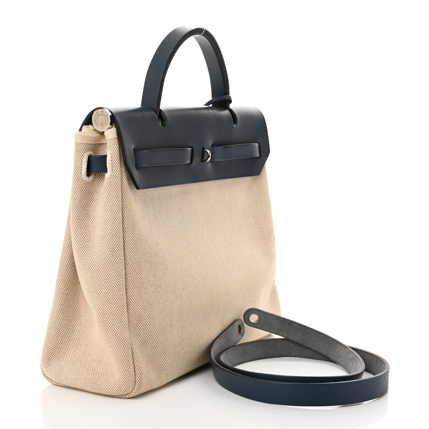 Hermes Toile Vache Calfskin Herbag PM 30 Navy Bleu Natural 4 of 11