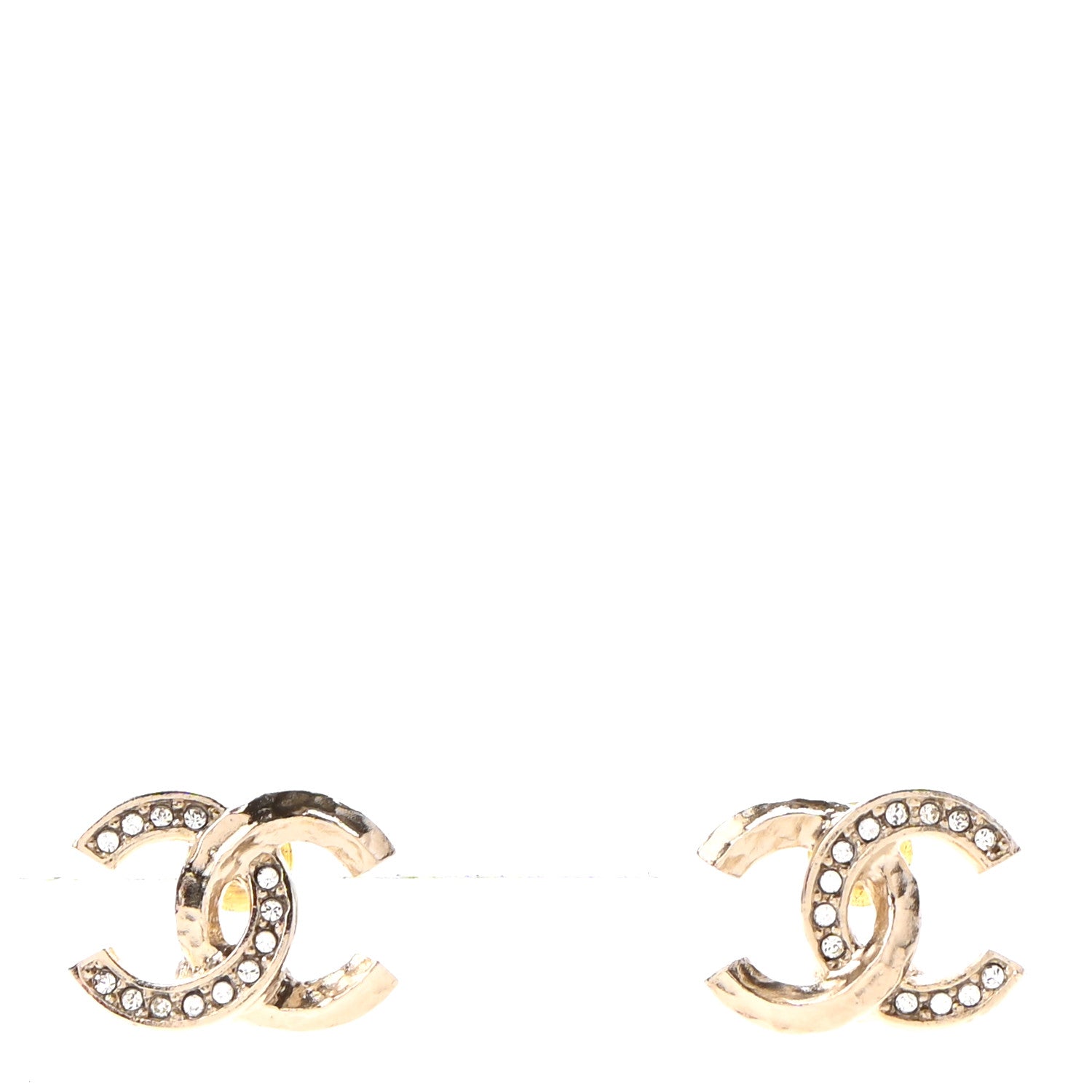 Chanel Textured Metal Crystal CC Earrings Gold 1 of 4