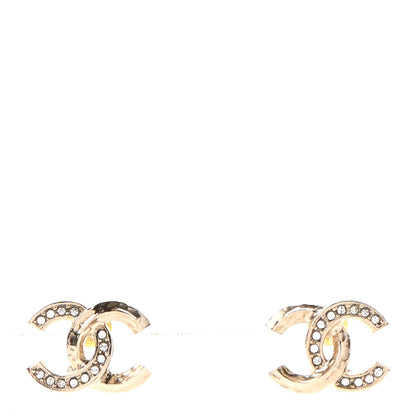 Chanel Textured Metal Crystal CC Earrings Gold 1 of 4