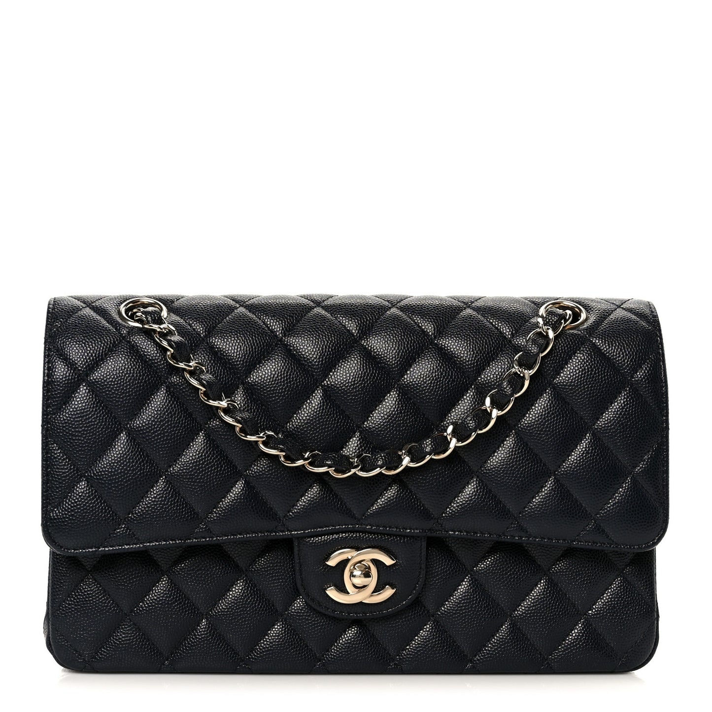 Caviar Quilted Medium Double Flap Navy