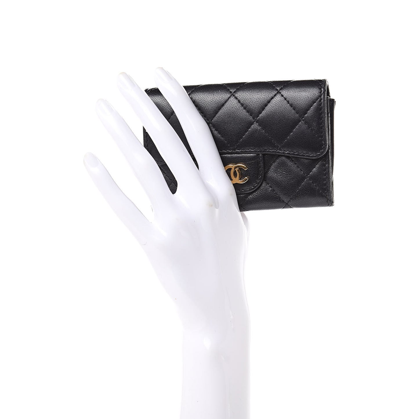 Lambskin Quilted Flap Card Holder Black