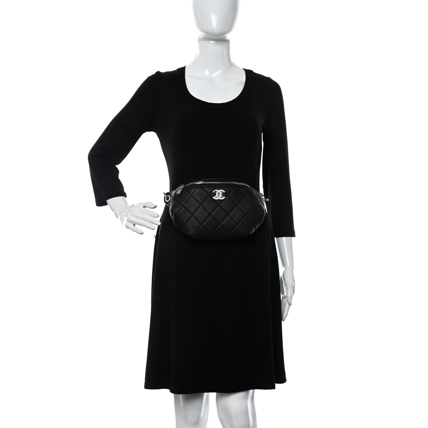 Lambskin Quilted Resin Bi-Color Waist Bag Fanny Pack Black