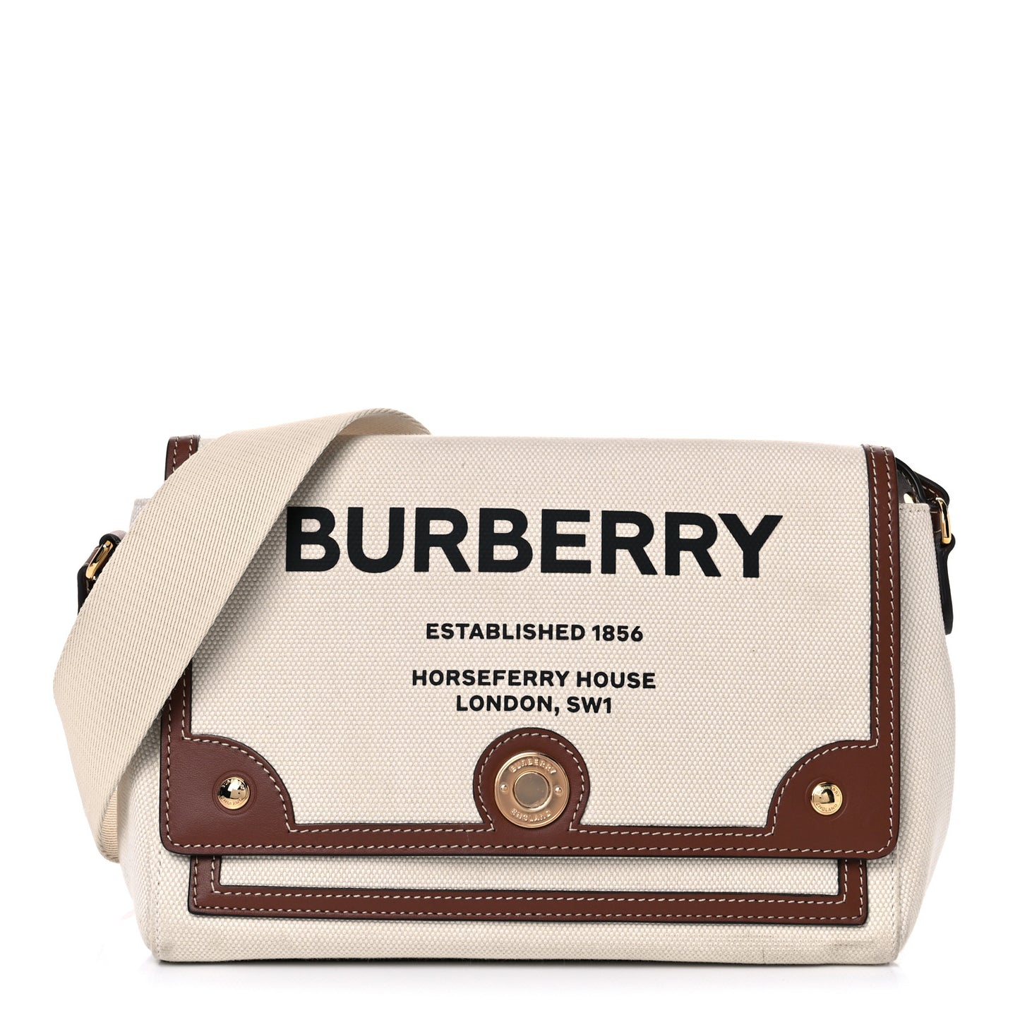 Canvas Horseferry Print Note Crossbody Bag Natural Tan