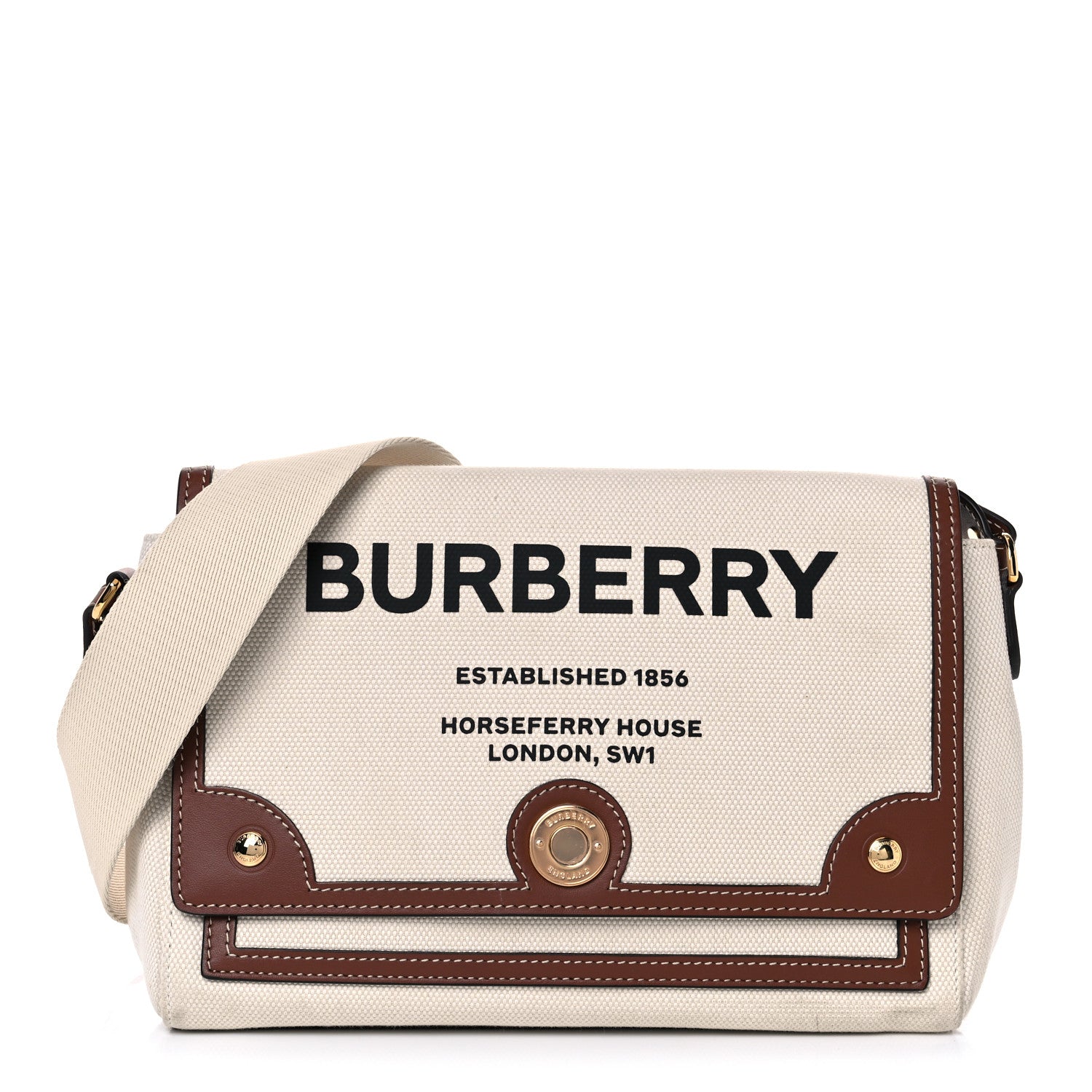 Burberry Canvas Horseferry Print Note Crossbody Bag Natural Tan 1 of 11