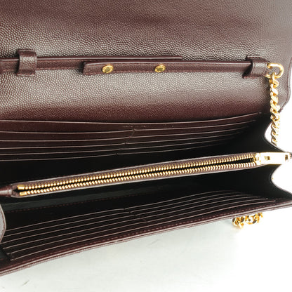 Saint Laurent Grain De Poudre Matelasse Chevron Monogram Chain Wallet Amaranto 5 of 8