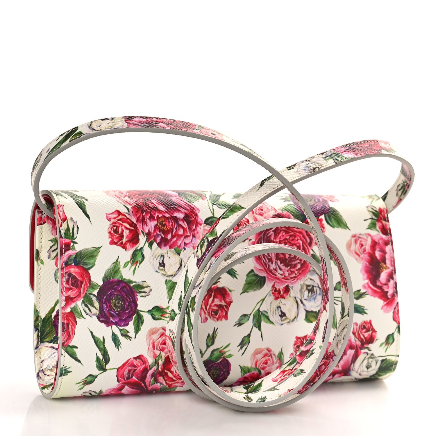 Dolce & Gabbana Dauphine Floral Print Shoulder Bag White Pink 2 of 7