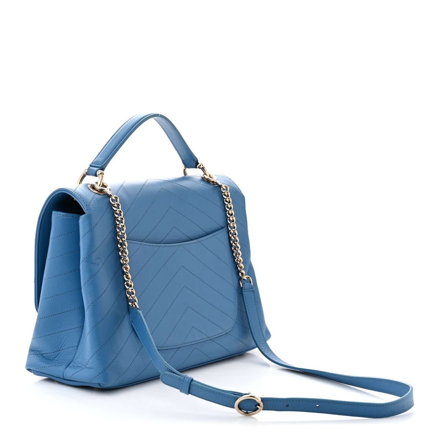 Grained Calfskin Medium Chevron Chic Top Handle Flap Blue