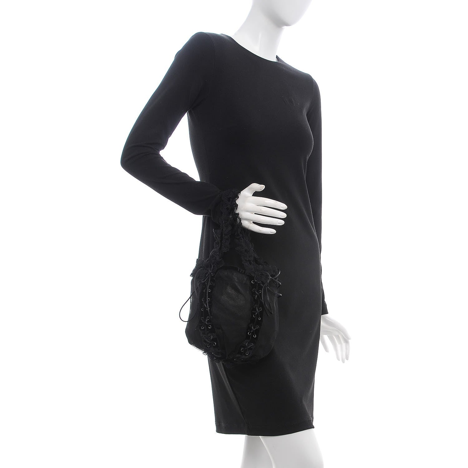Saint Laurent Mesh Lace Up Corset Tote Black 2 of 7