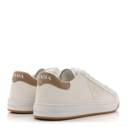Prada Vitello Soft Scamosciato Triangle Sneakers 37 White Deserto 5 of 10