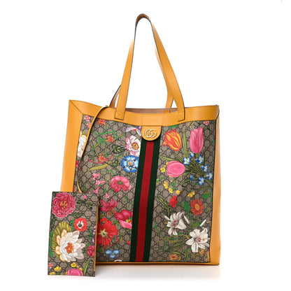 Gucci GG Supreme Monogram Flora Web Ophidia Large Vertical Shopping Tote Beige Multicolor Crop 1 of 17