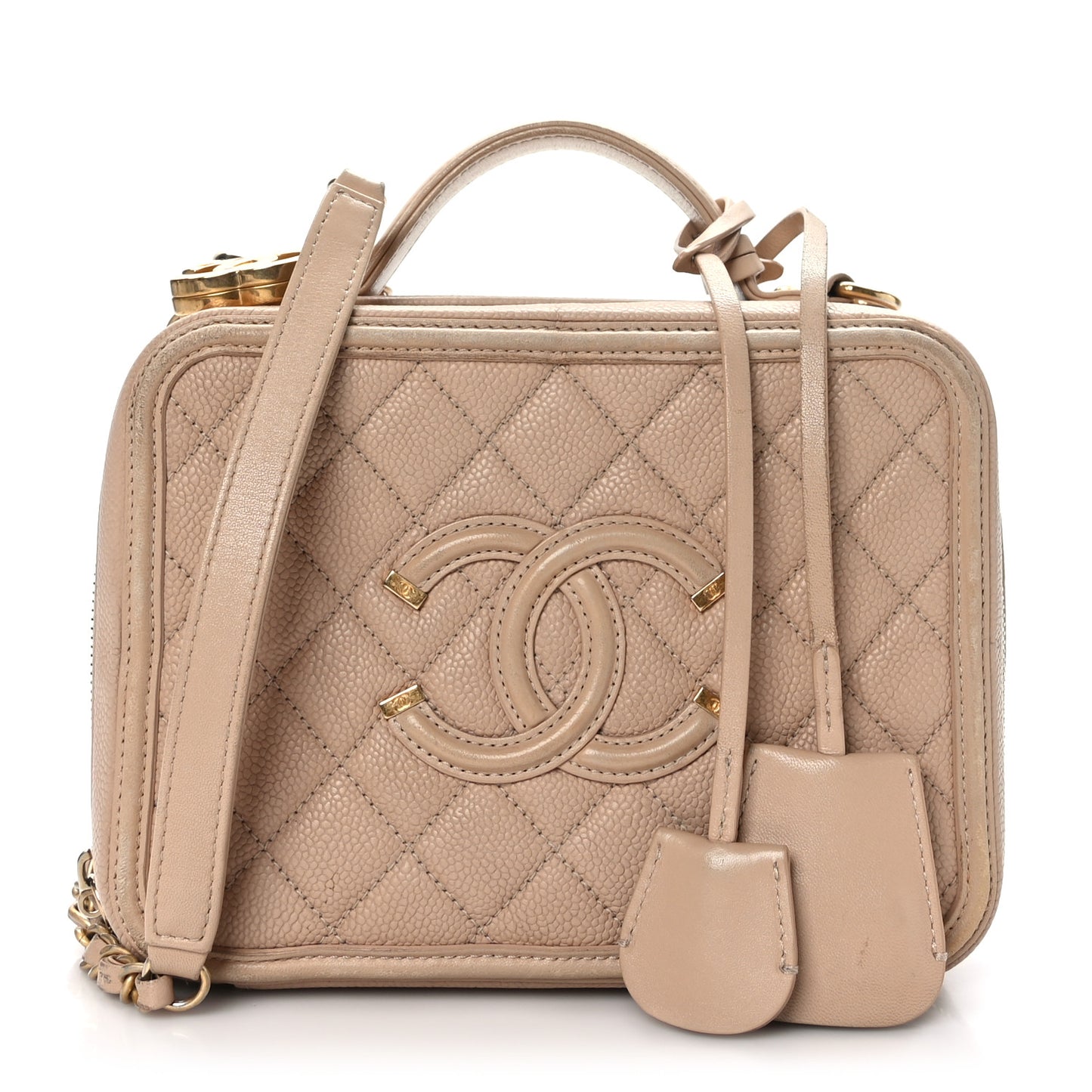 Caviar Quilted Medium CC Filigree Vanity Case Beige