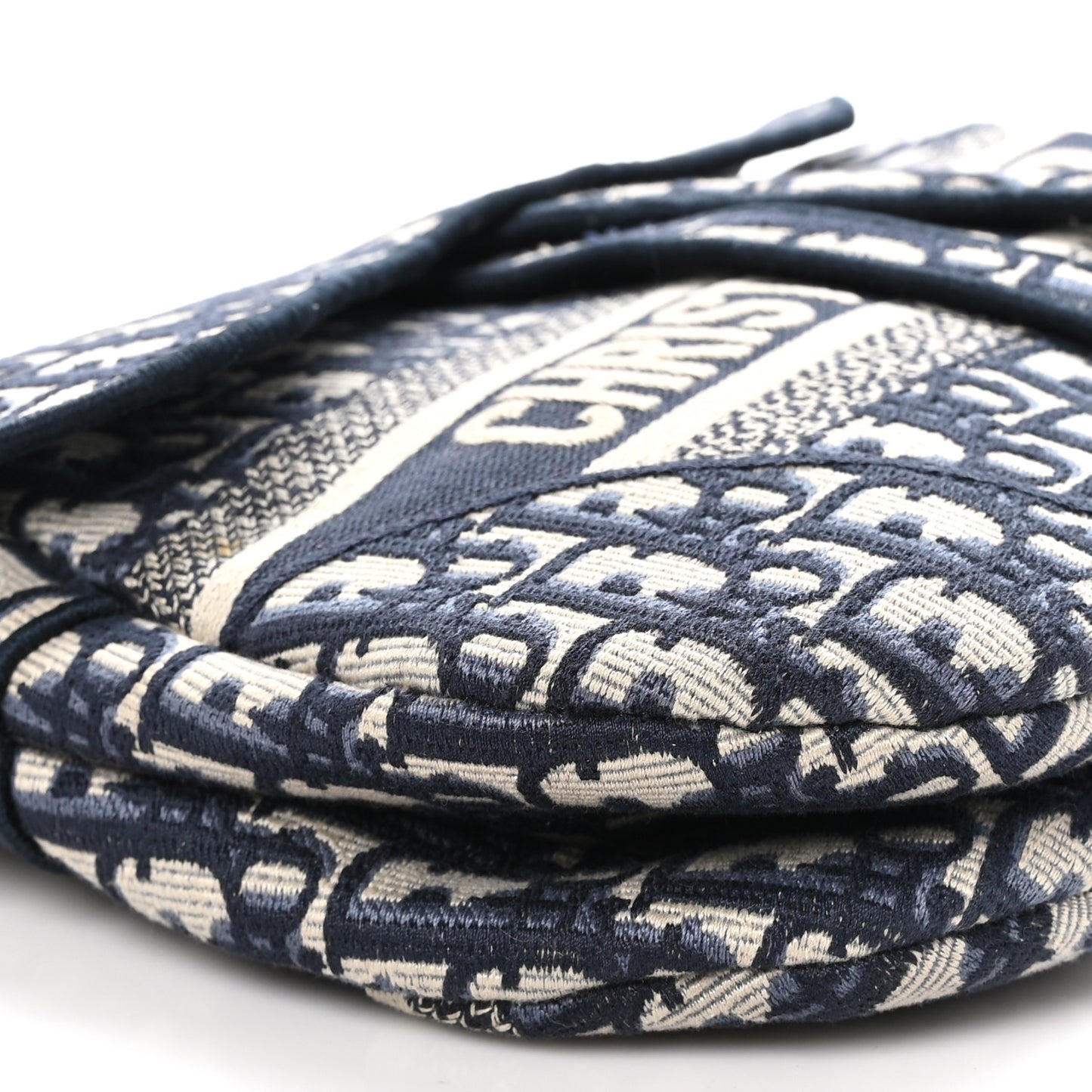 Oblique Embroidered Saddle Bag Blue