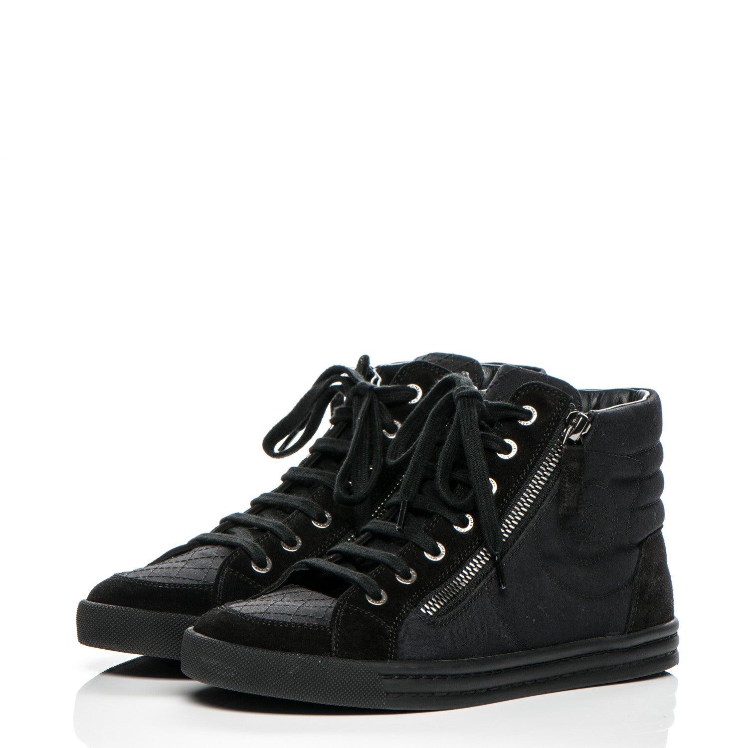 Chanel Toile Suede Zipped High Top CC Sneakers 36.5 Black 3 of 7