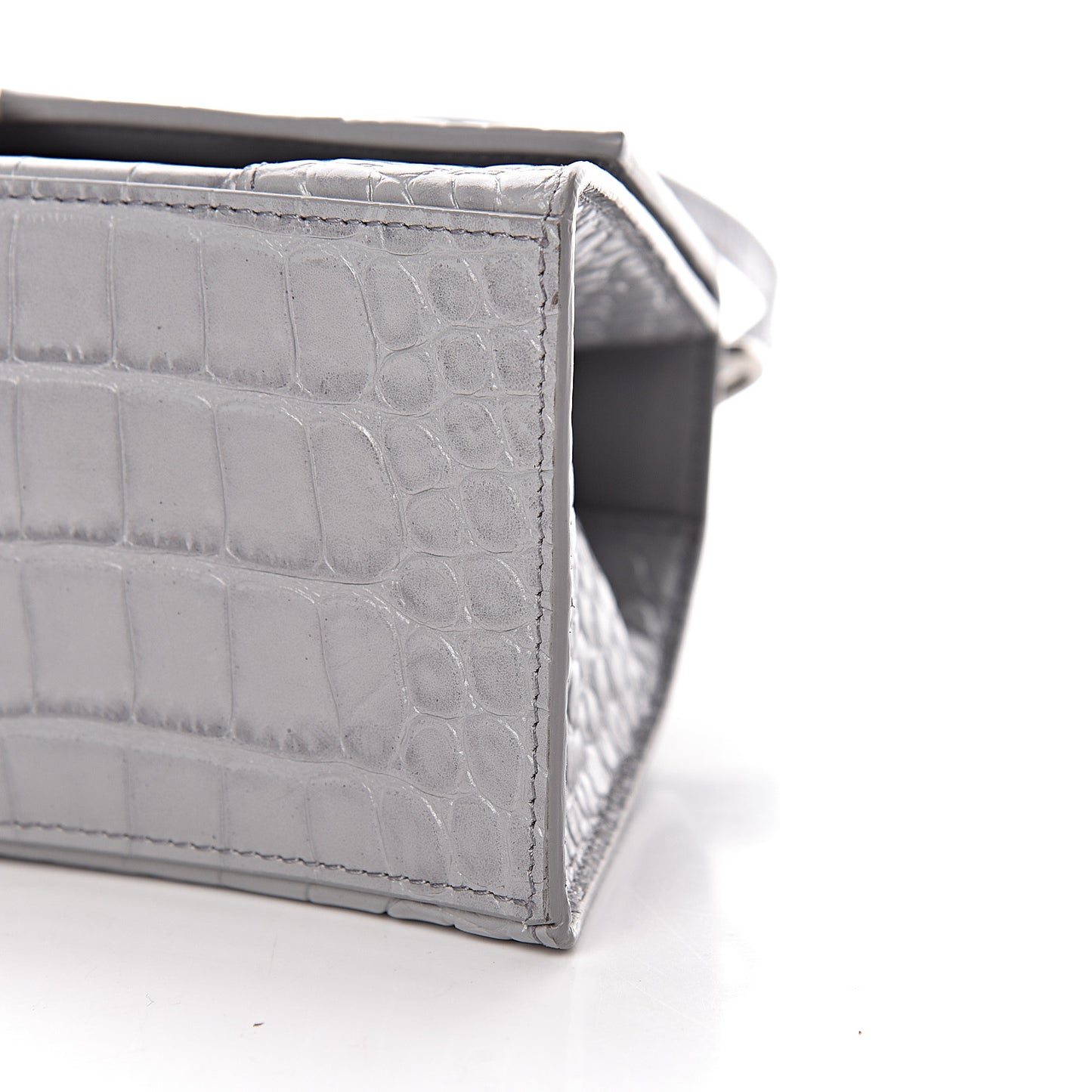 Shiny Calfskin Crocodile Embossed Small Hourglass Top Handle Bag Balenciaga Grey