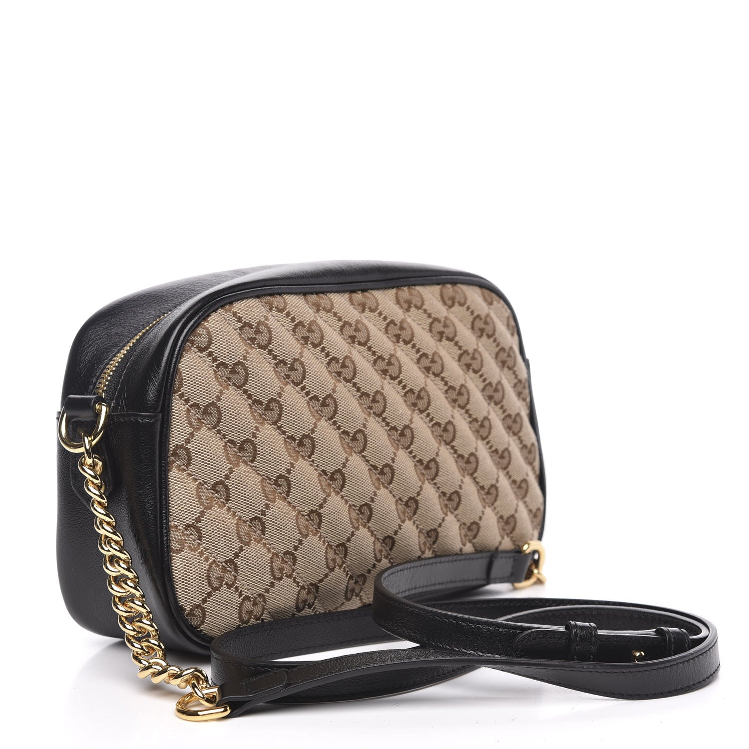 Gucci Monogram Matelasse Diagonal Small GG Marmont Chain Shoulder Bag Beige Black 3 of 10