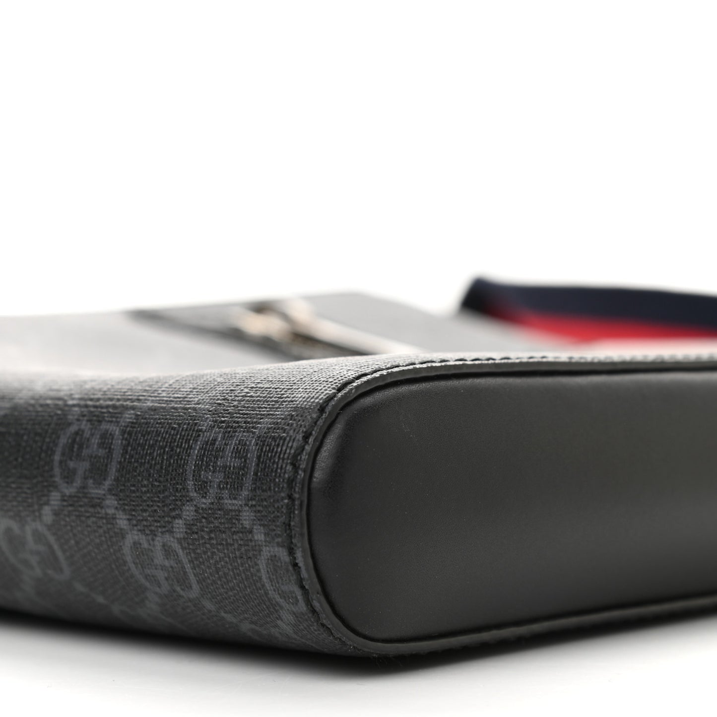 GG Supreme Monogram Web Small Flat Messenger Bag Black Grey