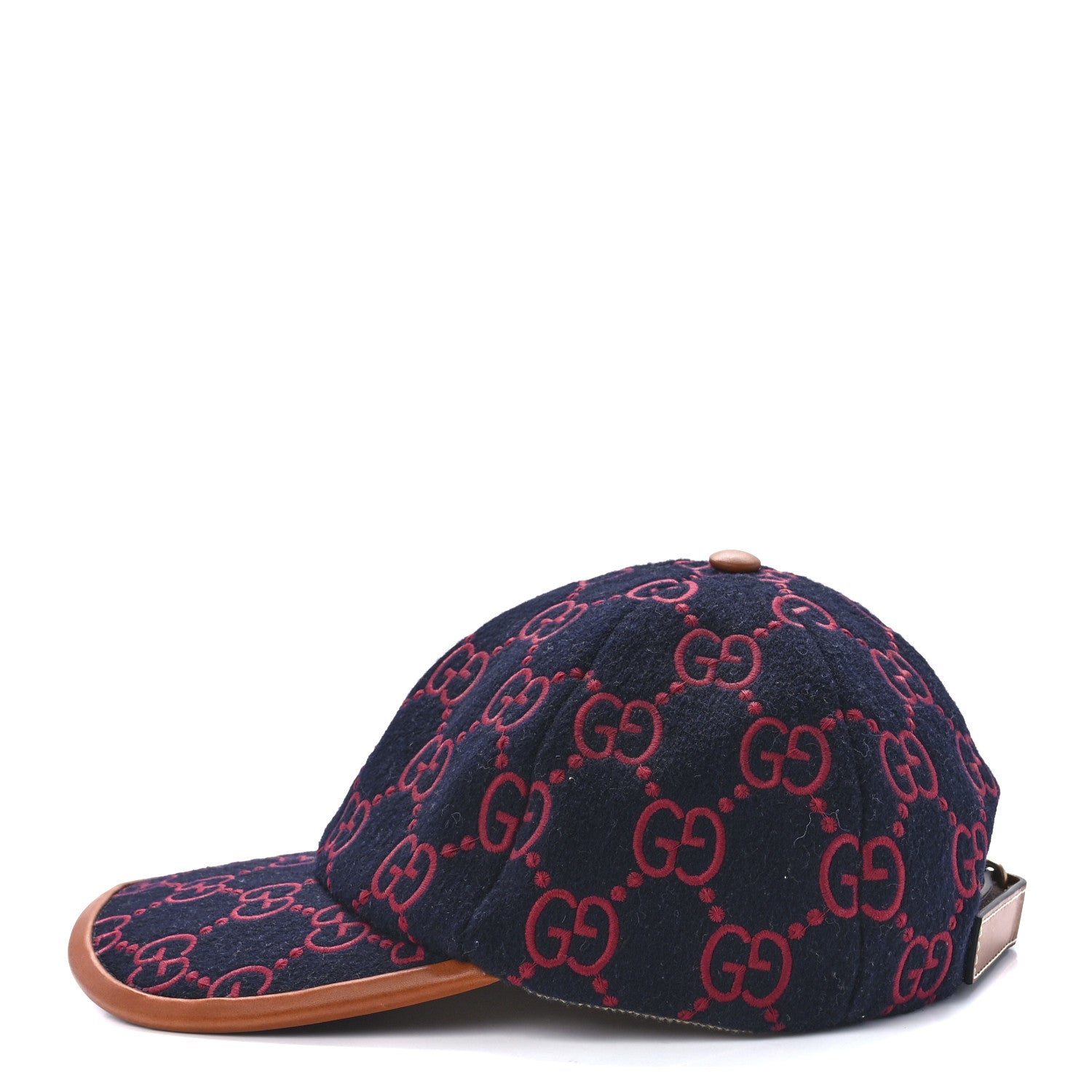Gucci Wool Calfskin GG Embroidered Baseball Hat 58 L Red Blue 3 of 9