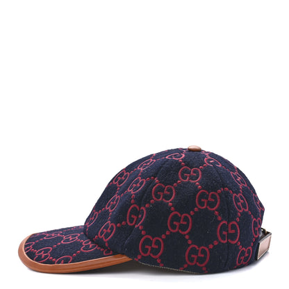 Gucci Wool Calfskin GG Embroidered Baseball Hat 58 L Red Blue 3 of 9