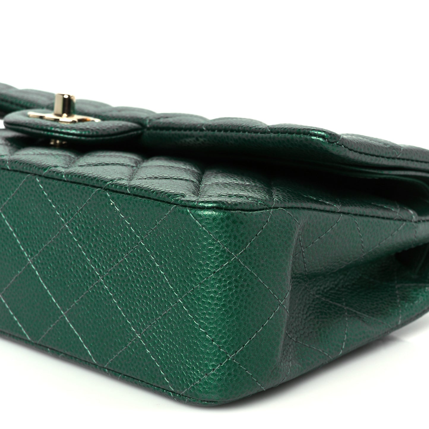 Metallic Caviar Quilted Medium Double Flap Green