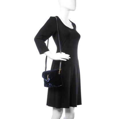 Saint Laurent Velvet Y Quilted Monogram Toy Loulou Crossbody Bag Navy 2 of 11
