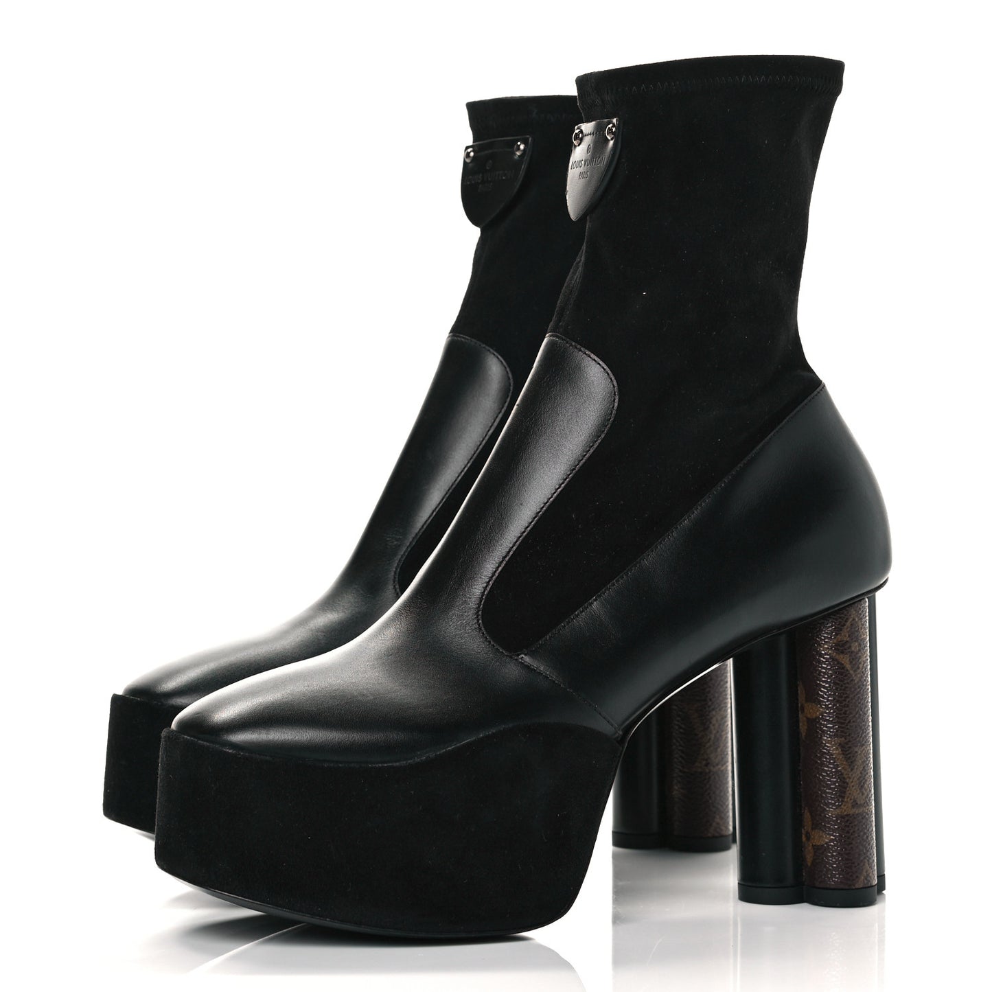 Suede Calfskin Monogram Podium Platform Ankle Boots 39 Black